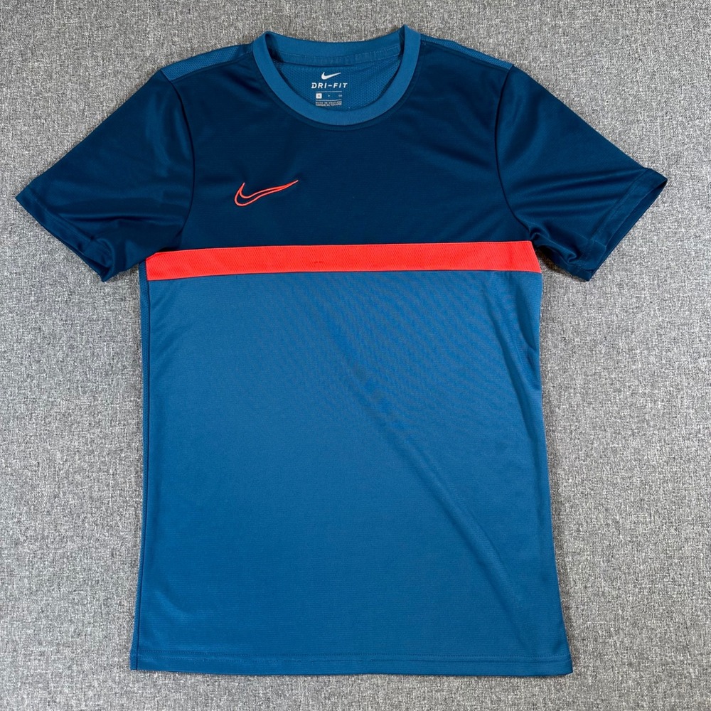 Nike Dri-FIT Mens Soccer Training Jersey Blue Orange Stripe Athletic Shirt S